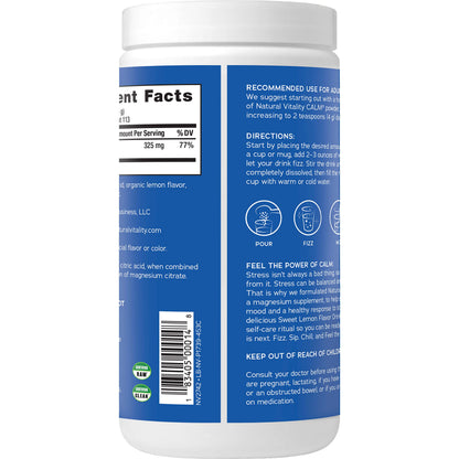 Natural Vitality CALM Magnesium Drink Mix – Lemon, 16 oz | Gluten Free, Vegan