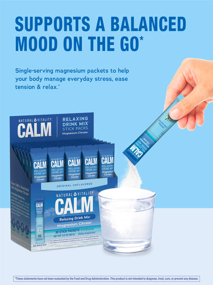 Natural Vitality Calm Magnesium Powder – Unflavored, 30 Packets (Package May Vary)