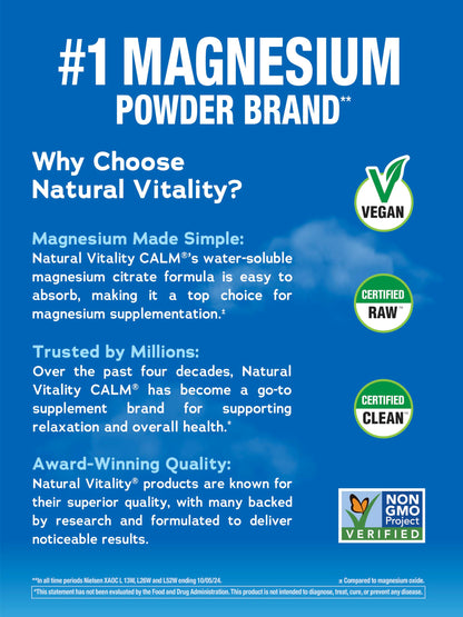 Natural Vitality Calm Magnesium Powder – Unflavored, 30 Packets (Package May Vary)