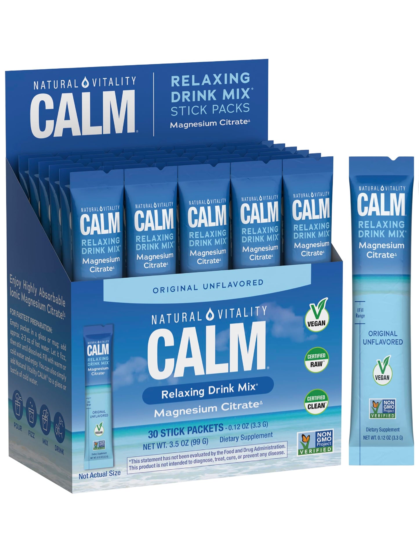 Natural Vitality Calm Magnesium Powder – Unflavored, 30 Packets (Package May Vary)