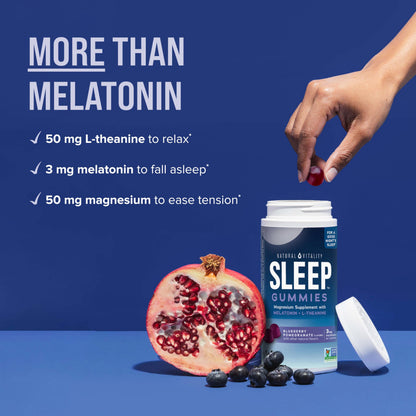 Natural Vitality SLEEP Gummies – Magnesium with Melatonin & L-Theanine (Vegan, Gluten Free) Blueberry Pomegranate 120 Count