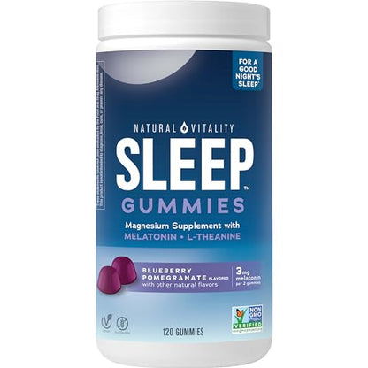 Natural Vitality SLEEP Gummies – Magnesium with Melatonin & L-Theanine (Vegan, Gluten Free) Blueberry Pomegranate 120 Count