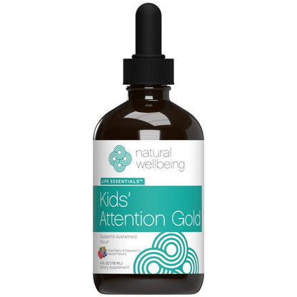 Natural Wellbeing Kids' Attention Gold – Focus Support with Rhodiola (Berry Flavor) – 4 oz (118 ml)