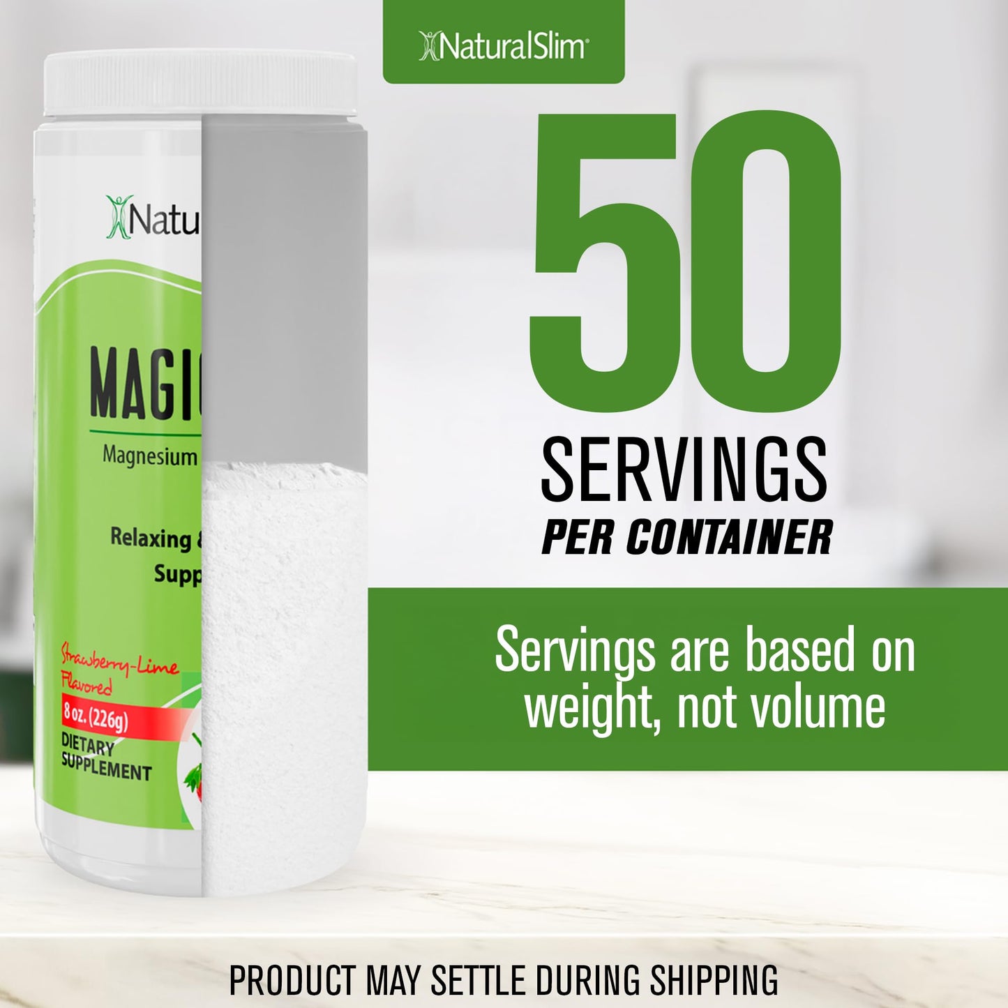 NaturalSlim MagicMag Pure Magnesium Citrate Powder – Strawberry Lime Drink Mix (8oz, 2 Pack)