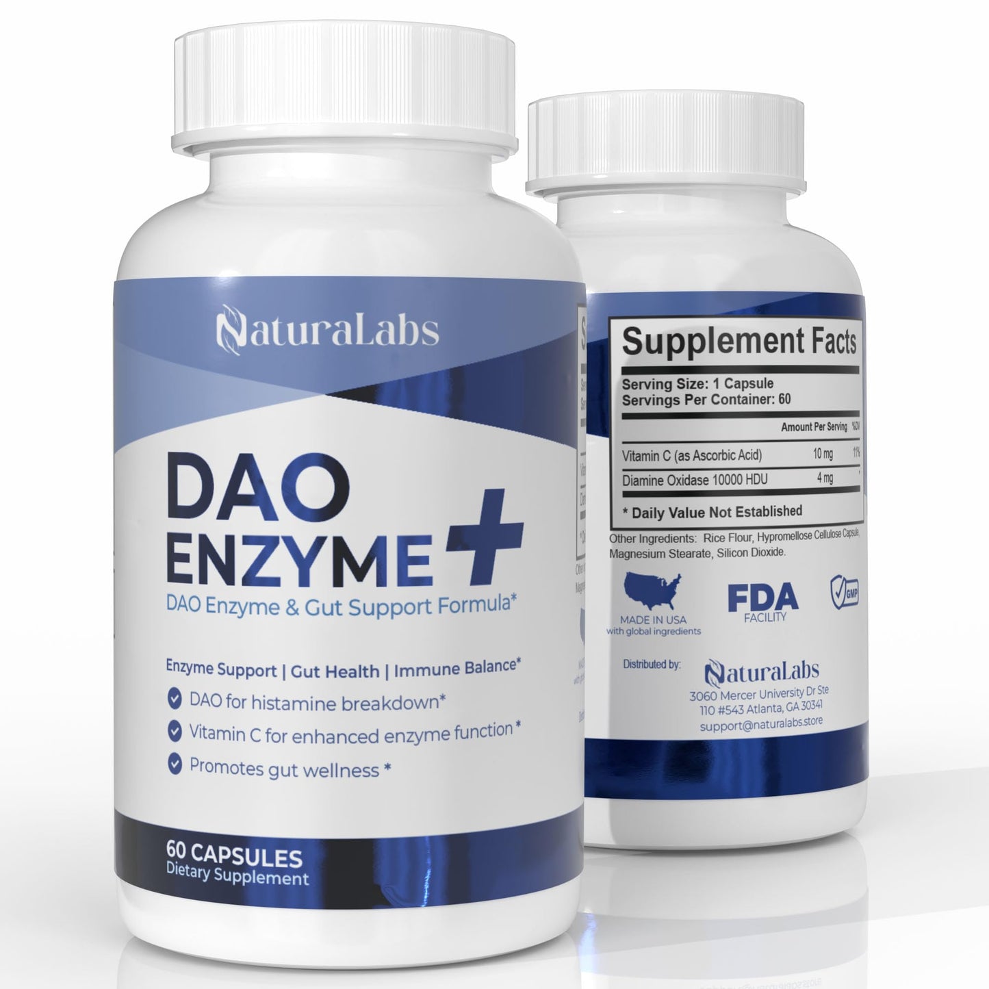 NATURALABS DAO Histamine Blocker – Diamine Oxidase (DAO) + Vitamin C for Gut Health | 60 Servings