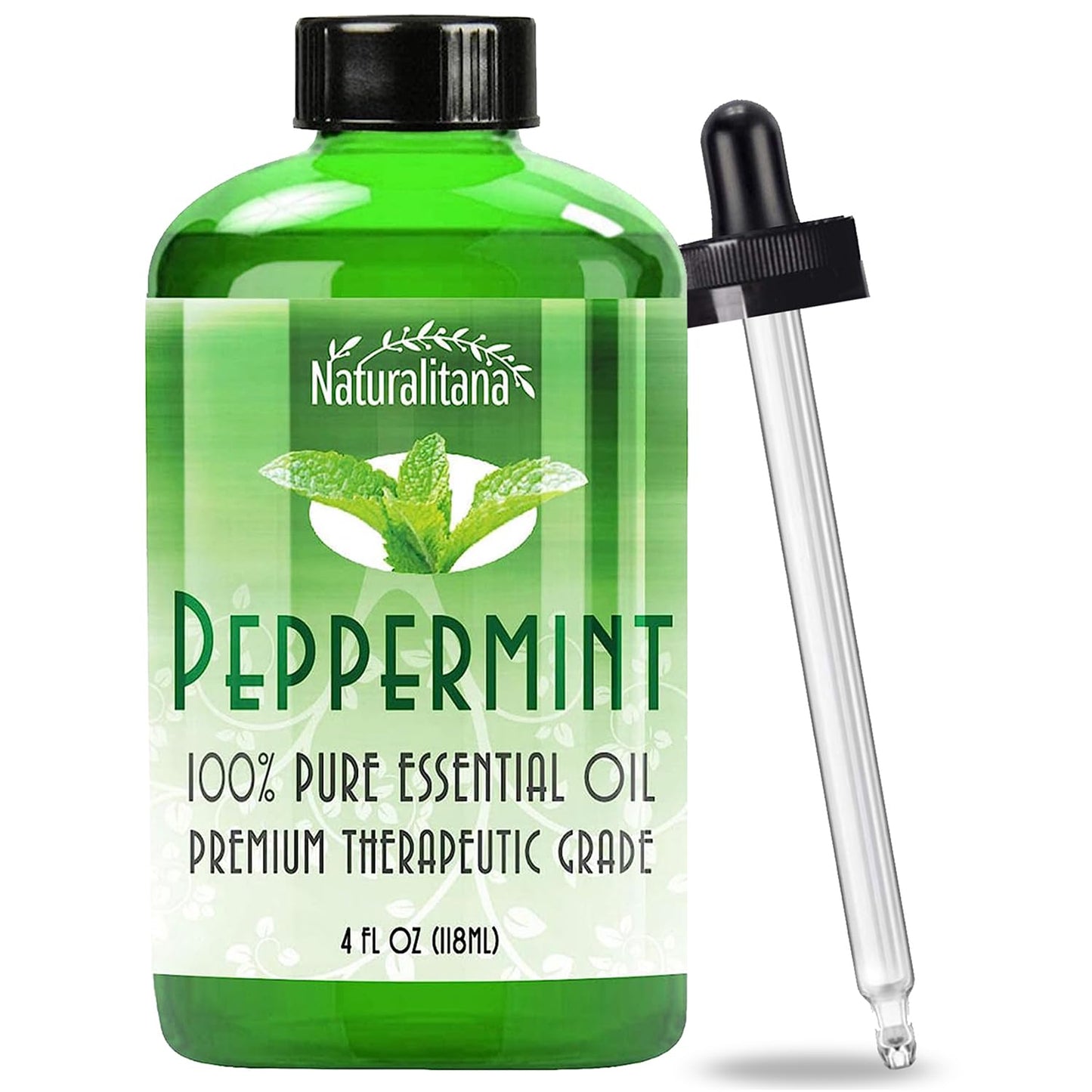 Naturalitana Peppermint Essential Oil – Therapeutic Grade, 4 oz Bottle with Dropper