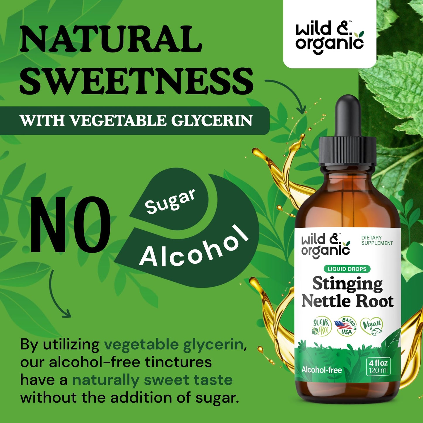 Wild & Organic Stinging Nettle Tincture – Vegan, Alcohol-Free (4 fl oz)