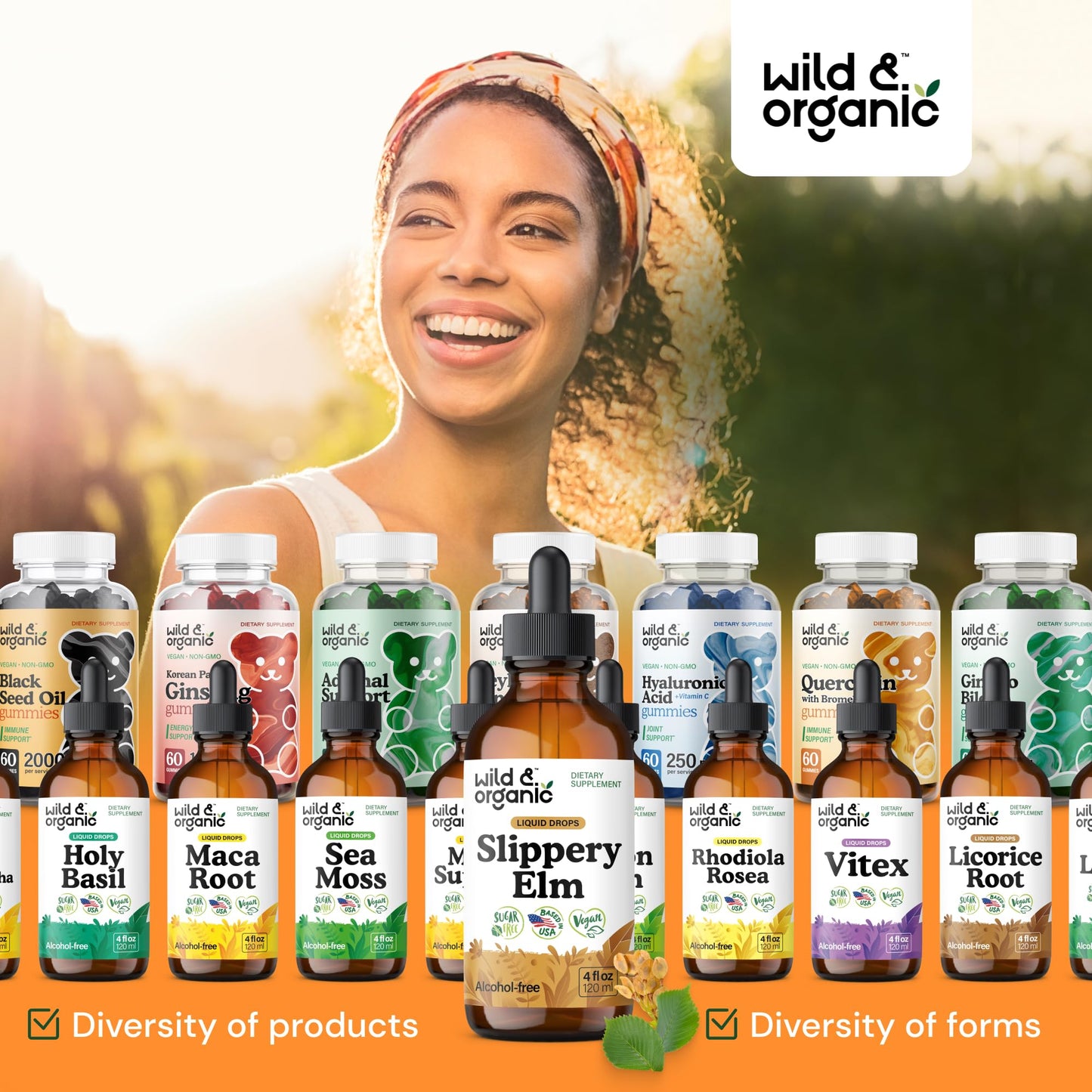Wild & Organic Slippery Elm Liquid Drops - Lung, Digestive & Women's Support - Slippery Elm Bark Extract Tincture - Ulmus Rubra Supplement - Vegan, Sugar & Alcohol-Free - 4 fl oz