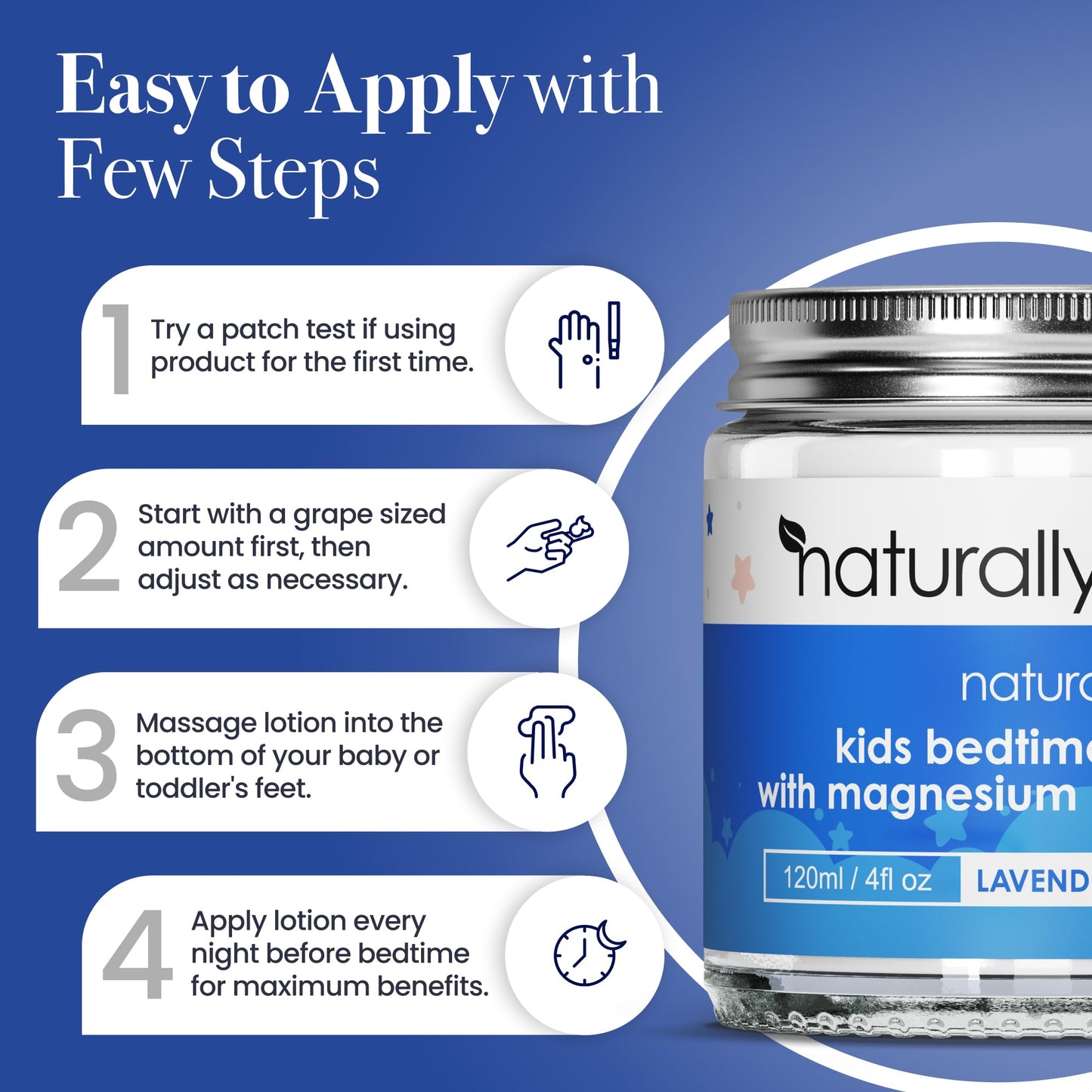 NaturallyMum Kids Magnesium Bedtime Lotion with Vitamin D - Sleep Support (Lavender & Chamomile) 4.2 oz