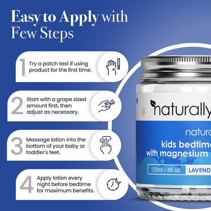 NaturallyMum Kids Magnesium Bedtime Lotion with Vitamin D - Sleep Support (Lavender & Chamomile) 4.2 oz