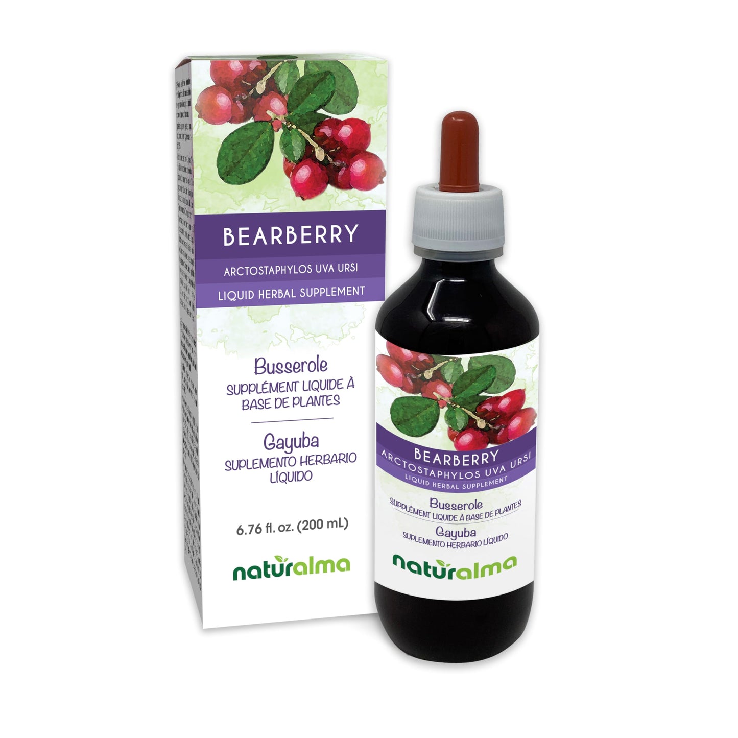Naturalma Bearberry Leaf Tincture (Arctostaphylos uva-ursi) Alcohol-Free - 6.76 fl oz Drops | Vegan Herbal Supplement
