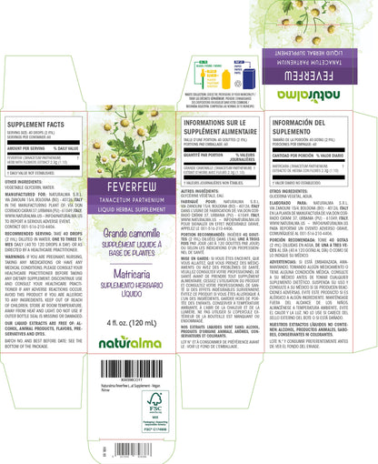 Naturalma Feverfew Herbal Tincture (Tanacetum parthenium) - Alcohol-Free Drops, 4 fl oz | Vegan