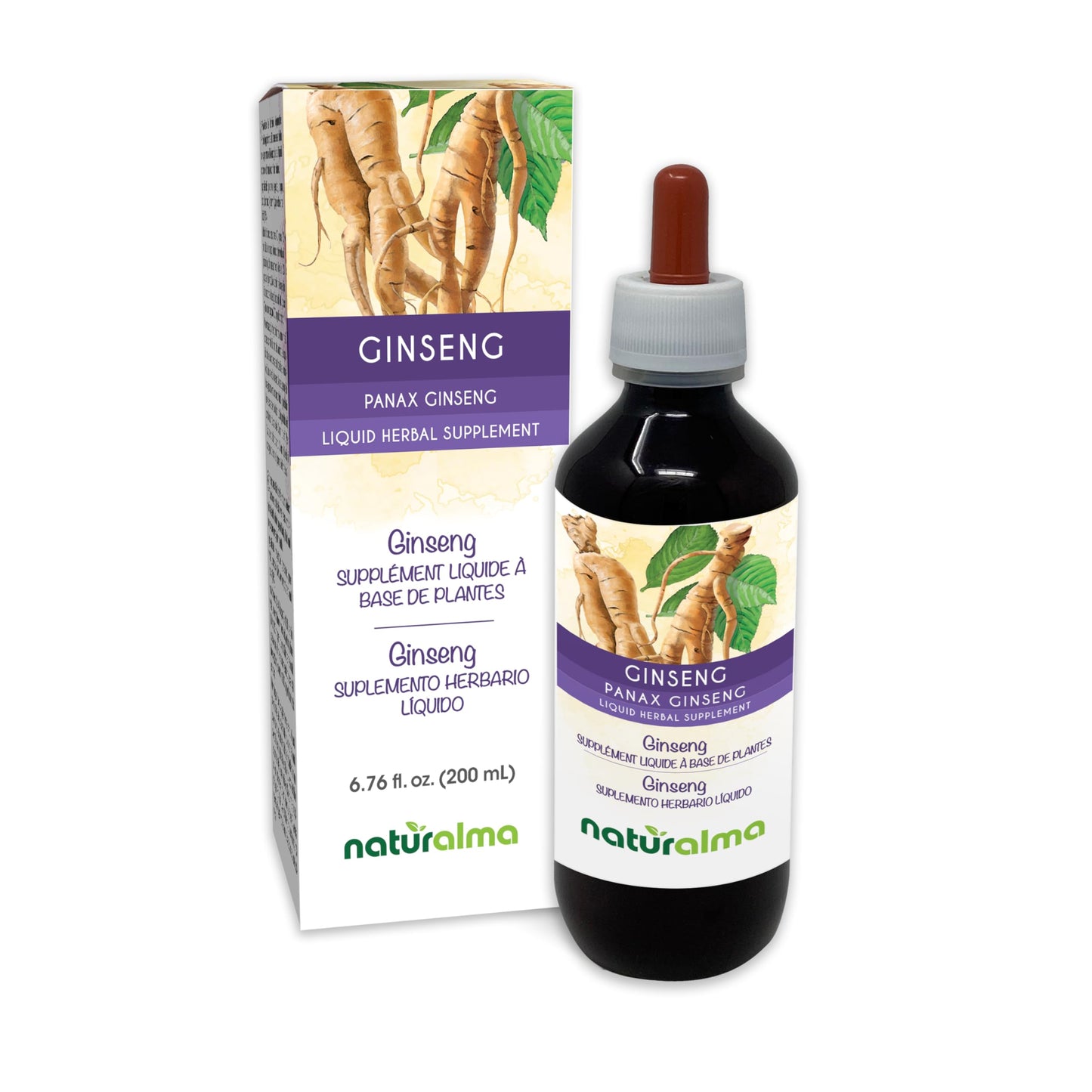 Naturalma Ginseng Root Tincture (Panax Ginseng) - Alcohol-Free Drops, 6.76 fl oz | Vegan