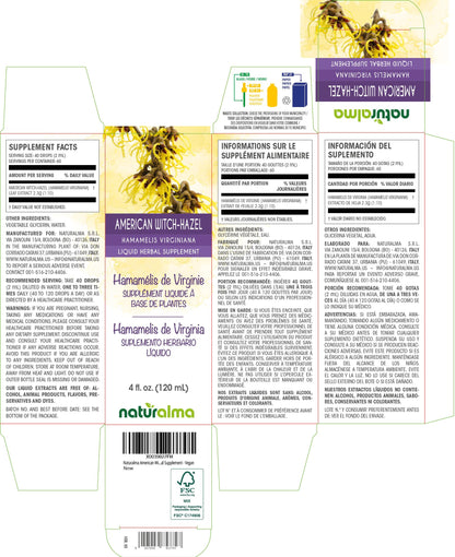 Naturalma Witch-Hazel Leaf Tincture 4 oz – Alcohol-Free, Vegan, Hamamelis virginiana
