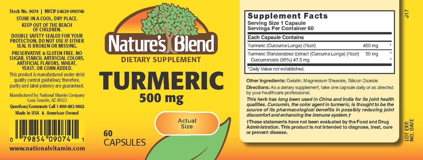 Nature's Blend Turmeric 500 mg 60 Capsules - Turmeric Supplement