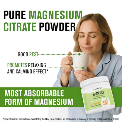 NaturalSlim MagicMag Magnesium Citrate Powder – Stress, Sleep & Heart Health Support | Honey Chamomile Drink Mix 8oz (Solo)