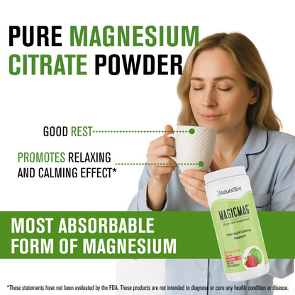 NaturalSlim MagicMag Magnesium Citrate Powder – Strawberry Lime Flavor, 8oz Drink Mix (3 Pack)