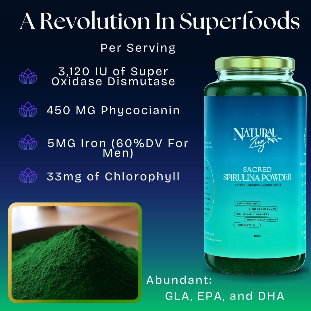 NaturalZing 100% Organic Spirulina Powder – Non-GMO, Vegan Superfood