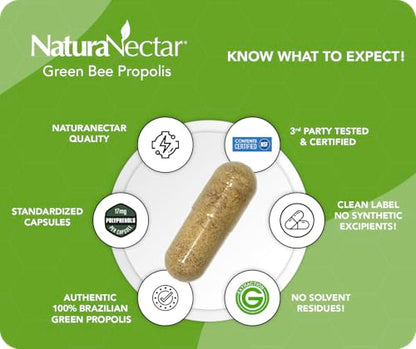 NaturaNectar Green Bee Propolis Capsules – NSF Certified, Gluten-Free