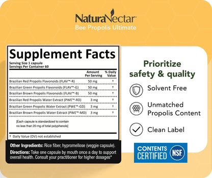 NaturaNectar Ultimate Bee Propolis Capsules - NSF Certified, Gluten-Free (60pcs)