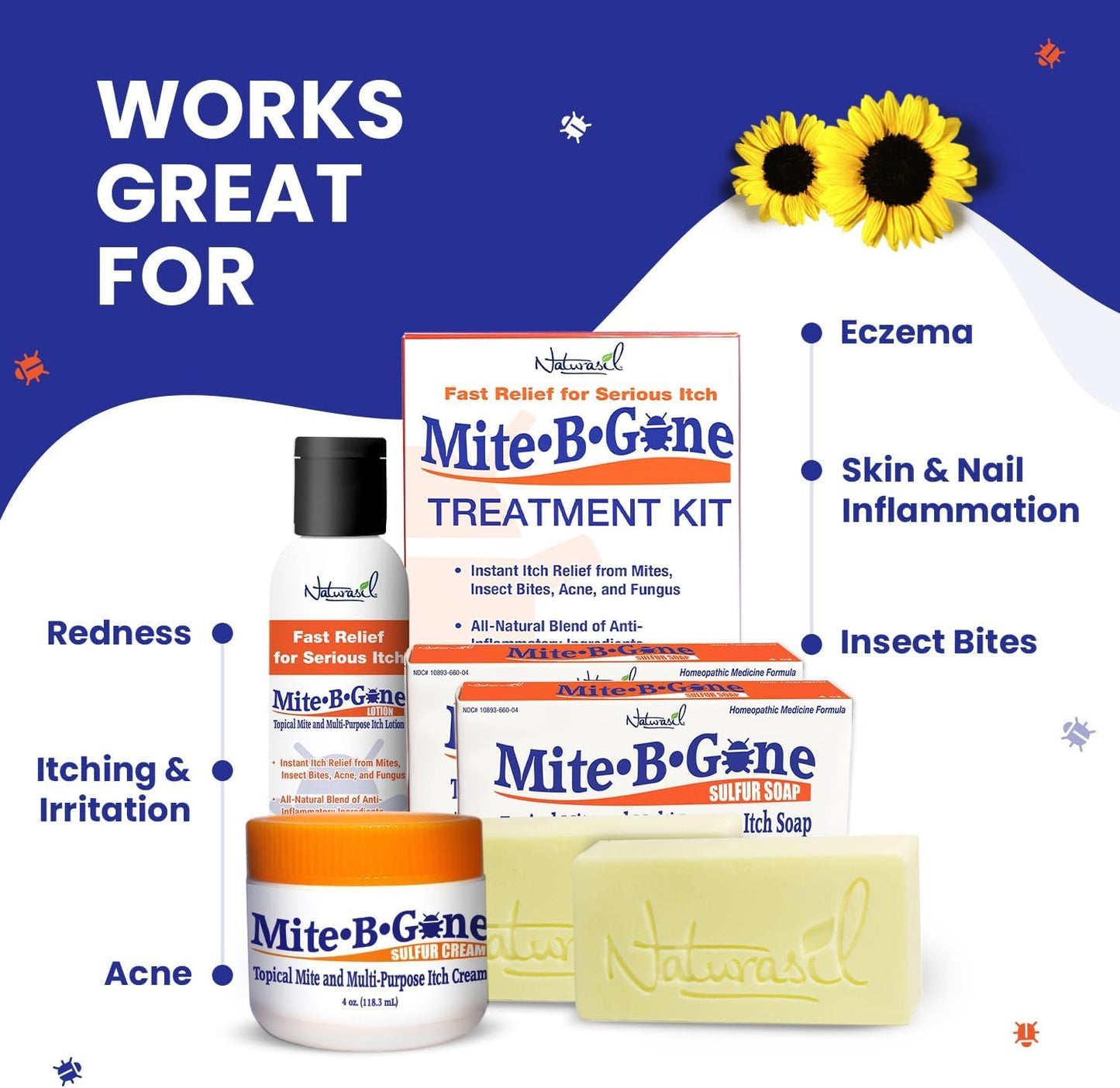 Naturasil Mite-B-Gone Mite Treatment Lotion & Soap – Natural Itch Relief for Acne & Bug Bites