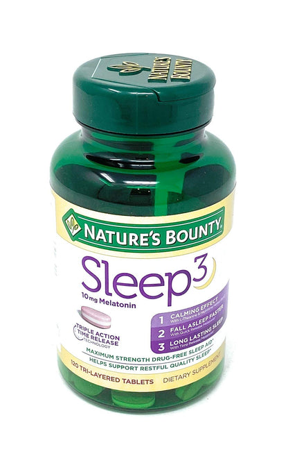 Nature's Bounty Sleep3 10mg Melatonin - 120 Tablets | Time-Release, Drug-Free