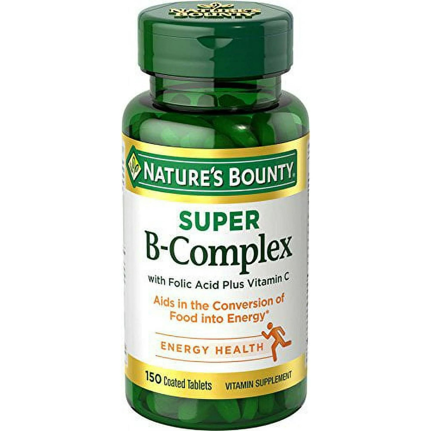Nature's Bounty Super B-Complex with Folic Acid Plus Vitamin C – 300 Tablets (2 x 150 Count Bottles)