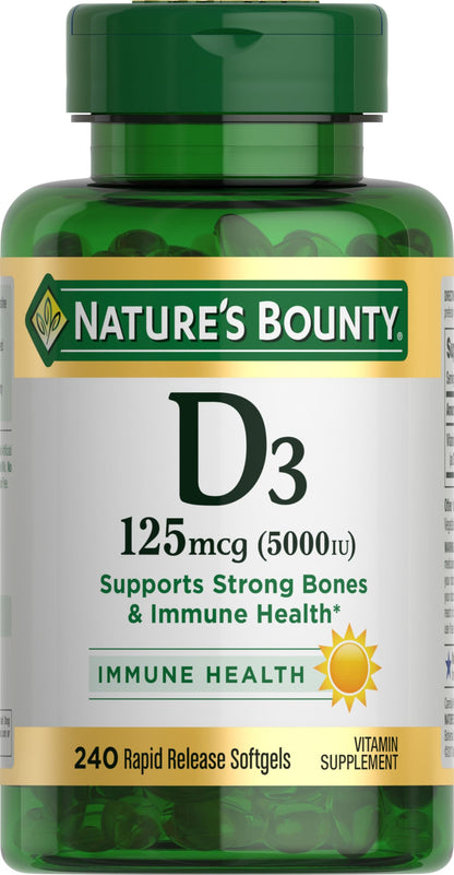 Nature's Bounty Vitamin D3 5000 IU Softgels – Immune Support, 240 Ct