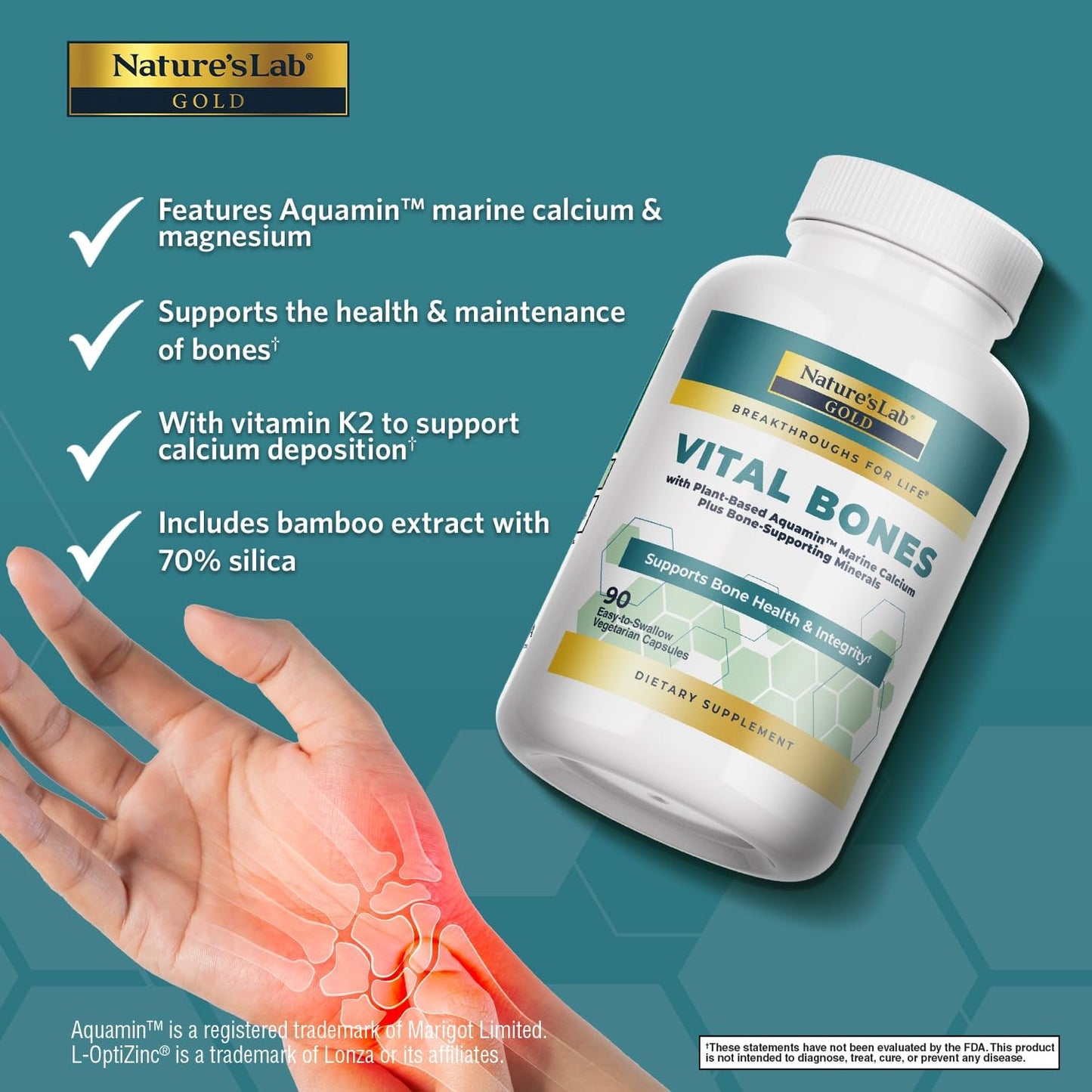 Nature's Lab Gold Vital Bones with Aquamin Plant-Based Calcium – 2-Pack, 180 Veg Capsules