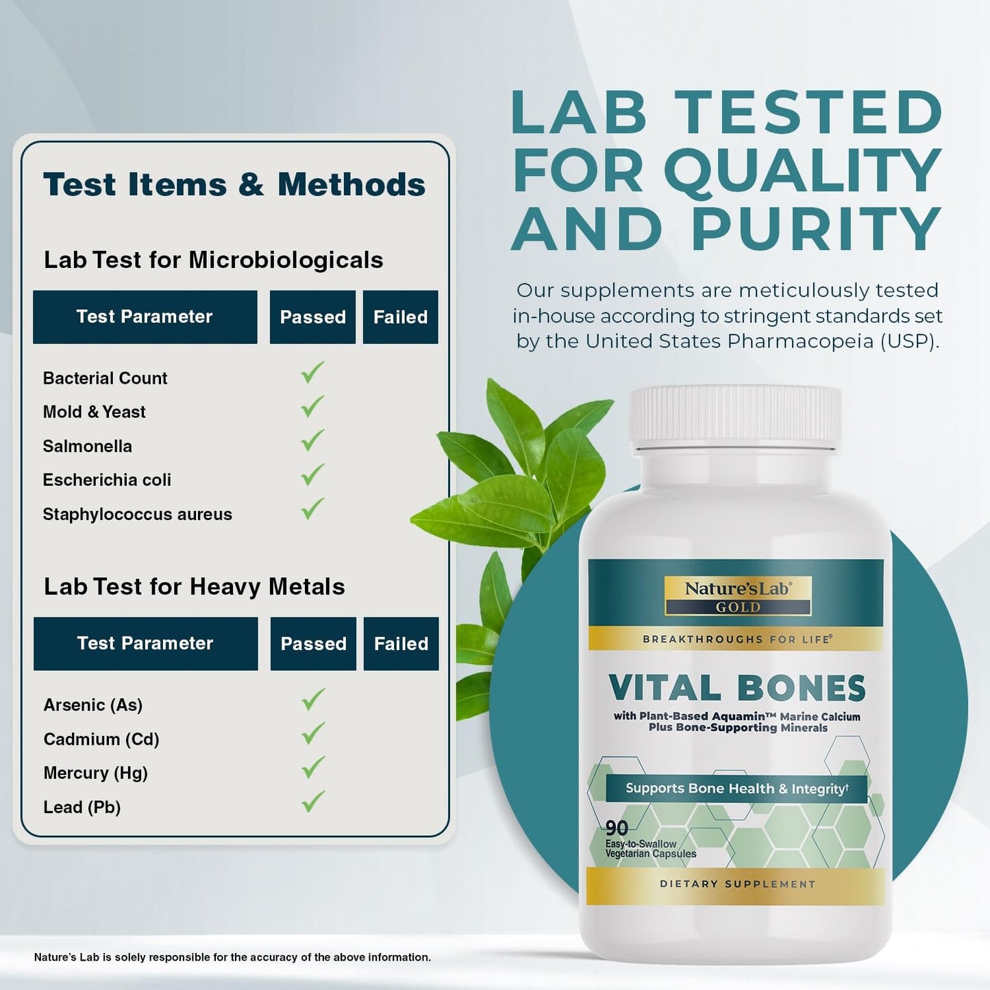 Nature's Lab Gold Vital Bones with Aquamin Plant-Based Calcium – 2-Pack, 180 Veg Capsules