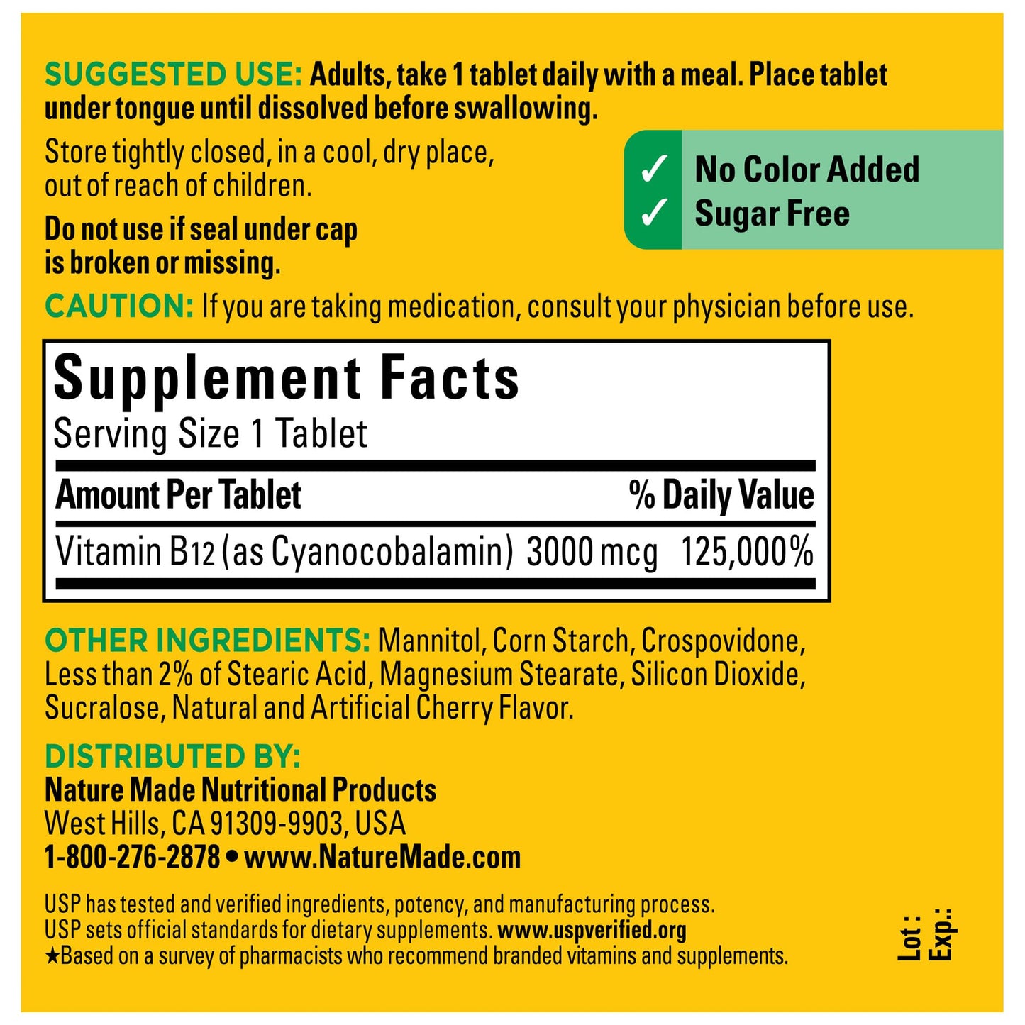 Nature Made Vitamin B12 3000 mcg Sublingual – Fast Dissolve, Sugar Free, 40-Count