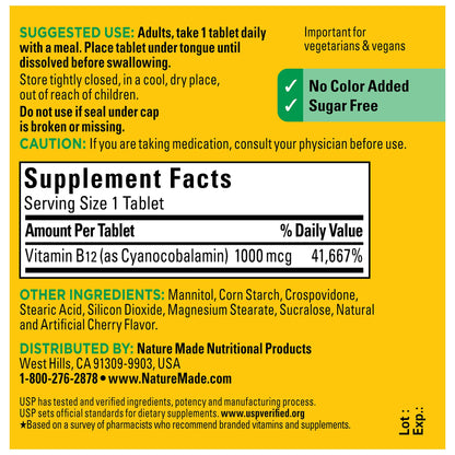 Nature Made Vitamin B12 1000 mcg Sublingual – 50-Count, Sugar Free