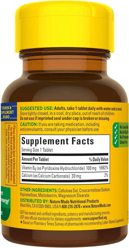 Nature Made Vitamin B-6 100 mg Tablets – 4-Pack (400 Tablets)