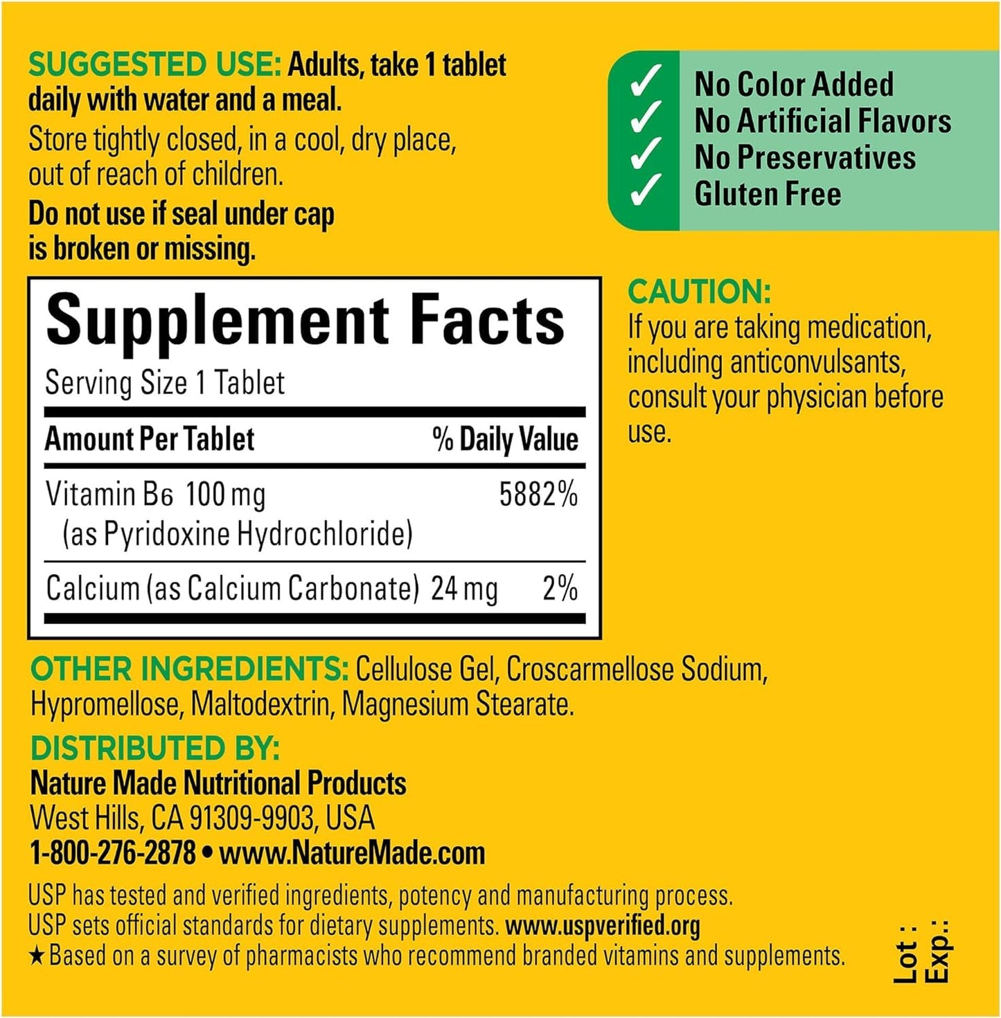 Nature Made Vitamin B-6 100 mg Tablets – 4-Pack (400 Tablets)
