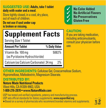 Nature Made Vitamin B-6 100 mg Tablets – 4-Pack (400 Tablets)