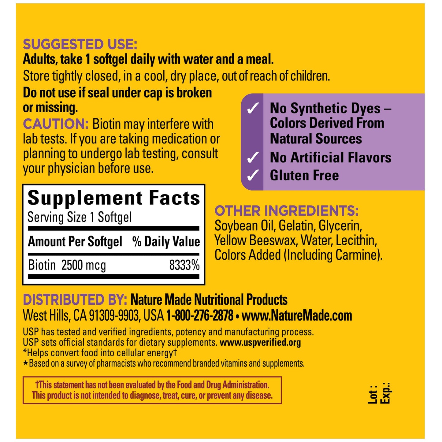 Nature Made Biotin 2500 mcg Softgels – Healthy Hair, Skin & Nails | 150 Day Supply