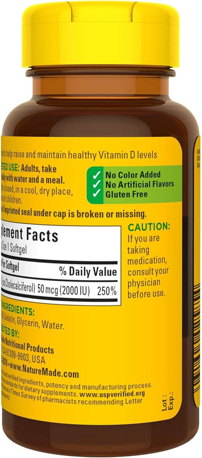 Nature Made Vitamin D3 2000 IU Liquid Softgels – 3-Pack (90 ea per bottle)