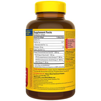 Nature Made Burp Less Omega-3 1200 mg Fish Oil Softgels – 120 Count