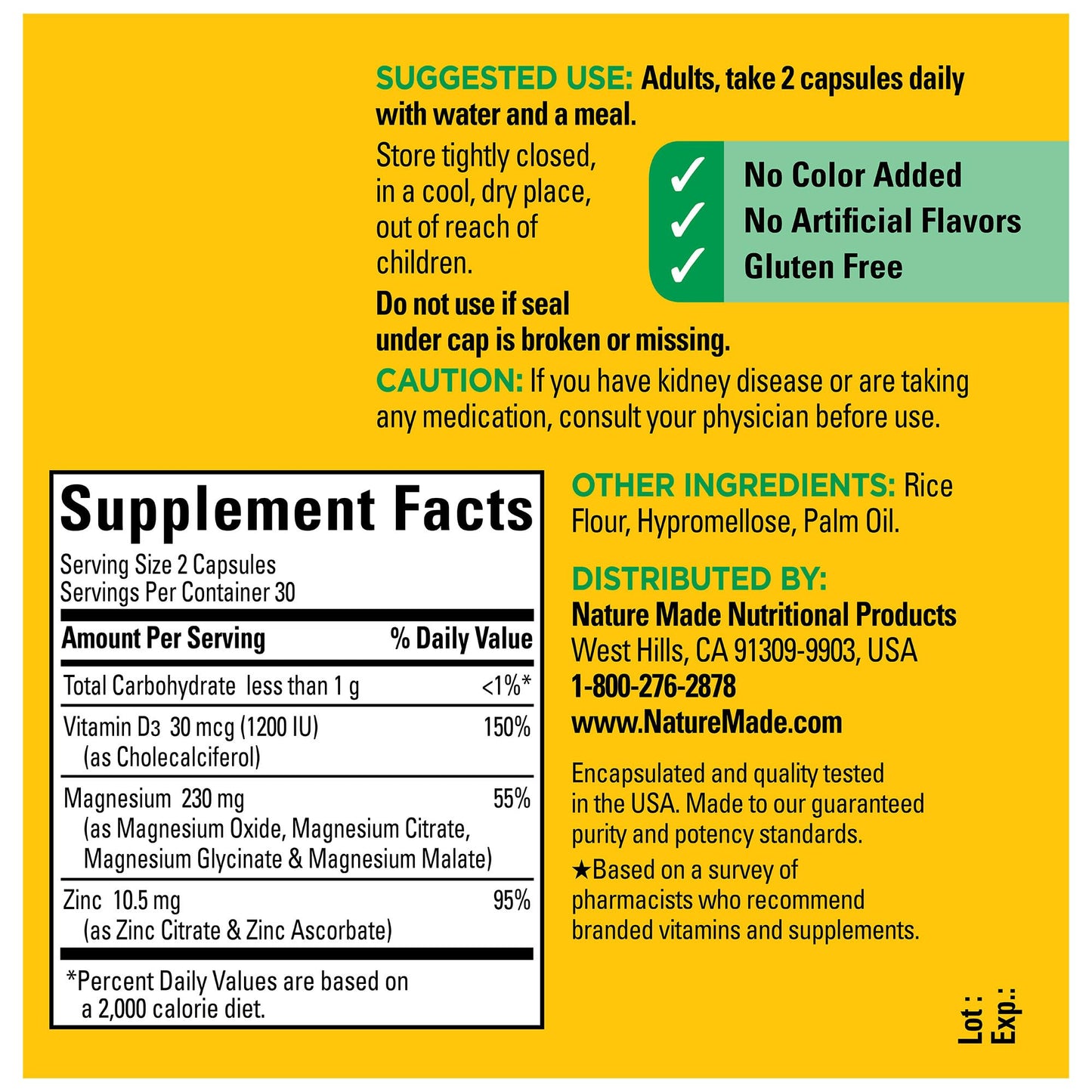 Nature Made Magnesium Complex with Vitamin D3 & Zinc – 60 Capsules | Immune & Muscle Support