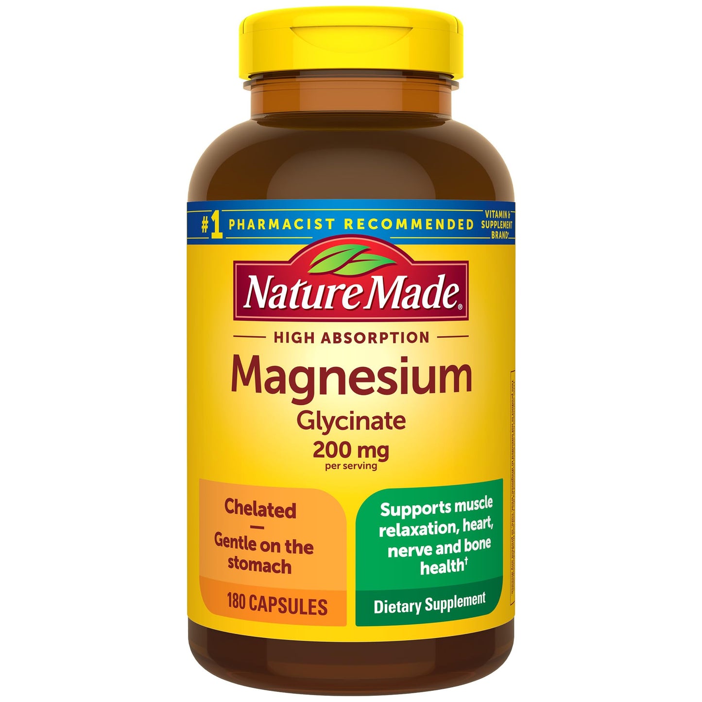 Nature Made Magnesium Glycinate 200 mg – 90 Day Supply | Supports Muscle, Heart, Nerve & Bone