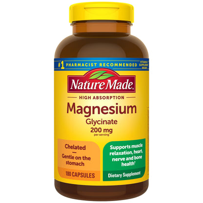Nature Made Magnesium Glycinate 200 mg – 90 Day Supply | Supports Muscle, Heart, Nerve & Bone
