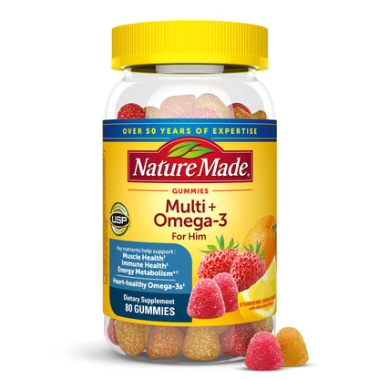 Nature Made Men's Multivitamin Gummies with Omega-3 – 80 Count (40-Day Supply)