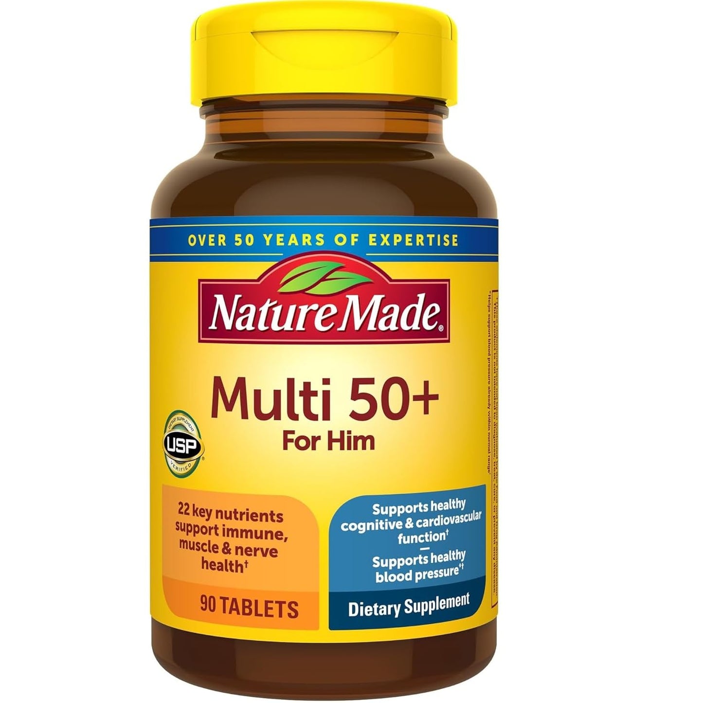 Nature Made Multi for Him 50+ – 90 Tablets per Bottle x 4 Pack | Iron-Free