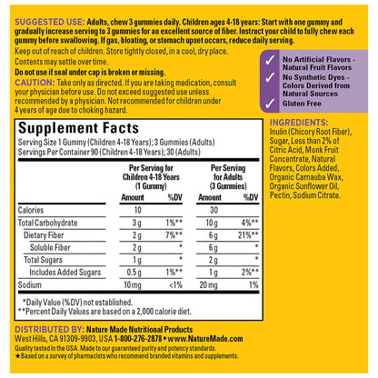 Nature Made Prebiotic Fiber Gummies – 90 Count for Adults & Kids | Digestive Support