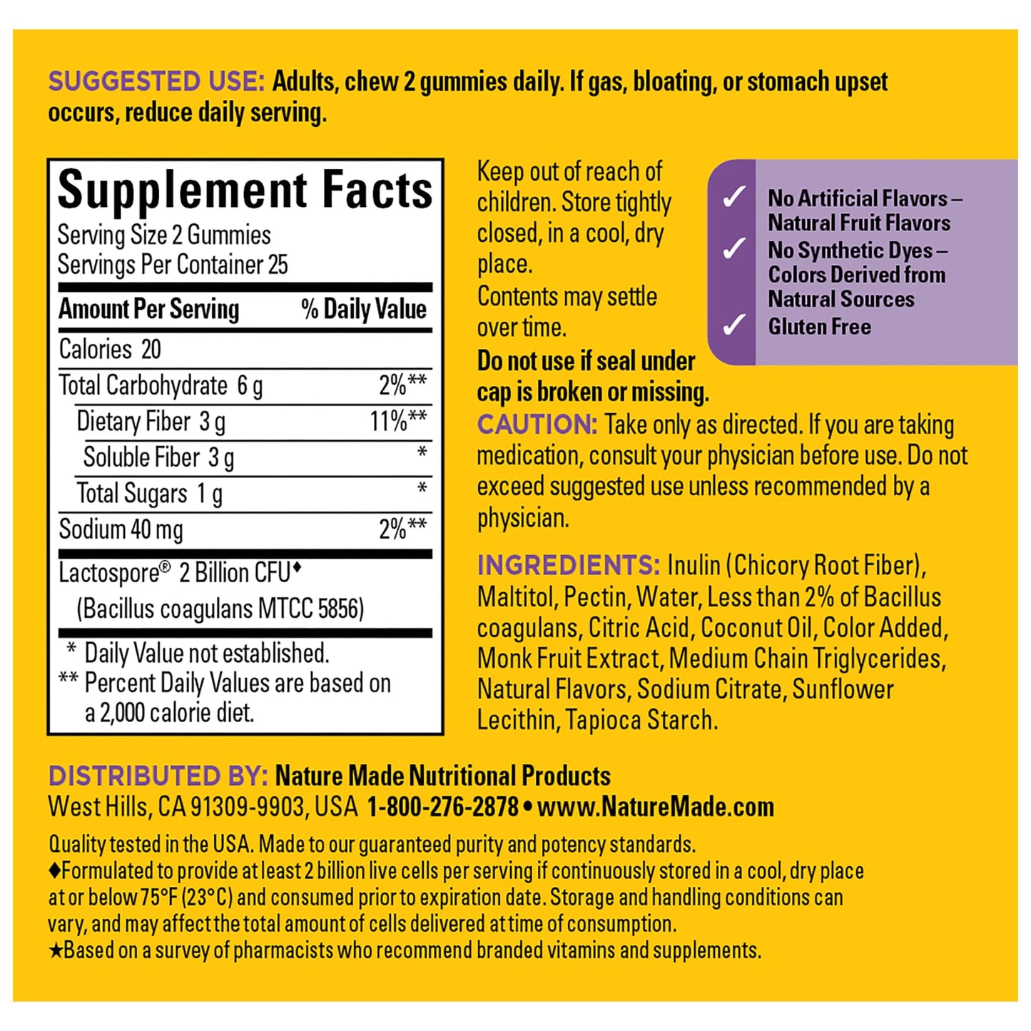 Nature Made Probiotic + Prebiotic Fiber Gummies – Gut Health Support, 50 Count (25 Day Supply)