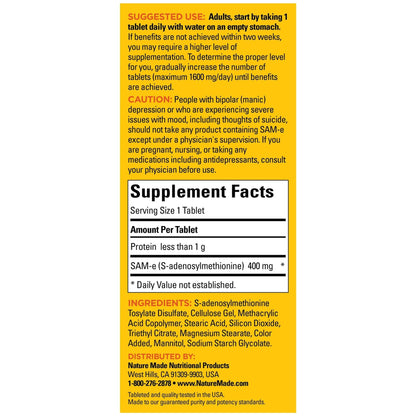 Nature Made SAM-e Complete 400 mg – Mood Support & Joint Health | 36 Tablets