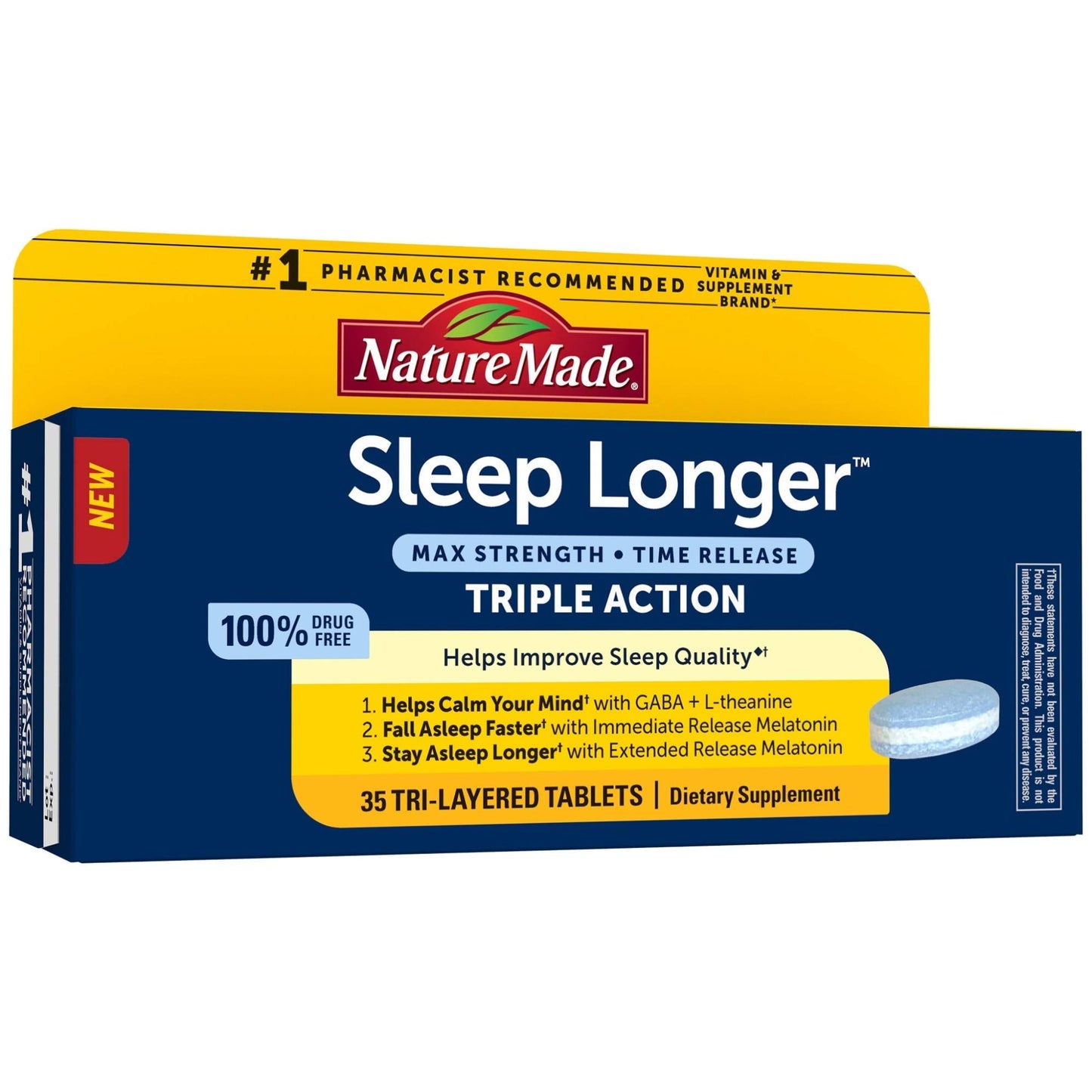 Nature Made Sleep Longer: Melatonin 10mg Time Release Tri-Layer, 35 Tablets
