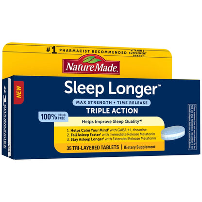 Nature Made Sleep Longer: Melatonin 10mg Time Release Tri-Layer, 35 Tablets