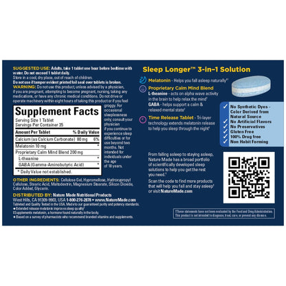 Nature Made Sleep Longer: Melatonin 10mg Time Release Tri-Layer, 35 Tablets
