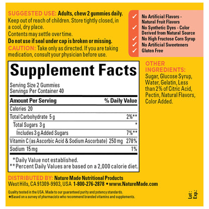 Nature Made Vitamin C 250 mg Gummies – Immune Support, 80 Count